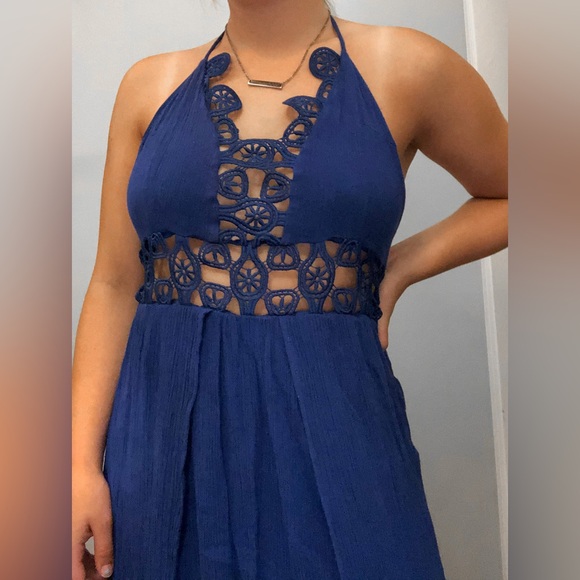 Crotchet Maxi Summer Spring Dress Blue SZ L - Picture 3 of 6